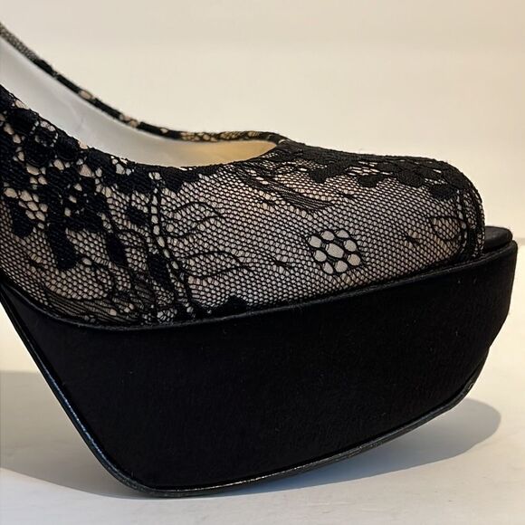 Stuart Weitzman Lillie Nude Luxe Lace Peep Toe Platform Heels Size 10 - Picture 8 of 16